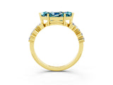 Yellow gold Marquise Cut Blue Topaz Scattered Round Accent Ring with Prong Setting_15