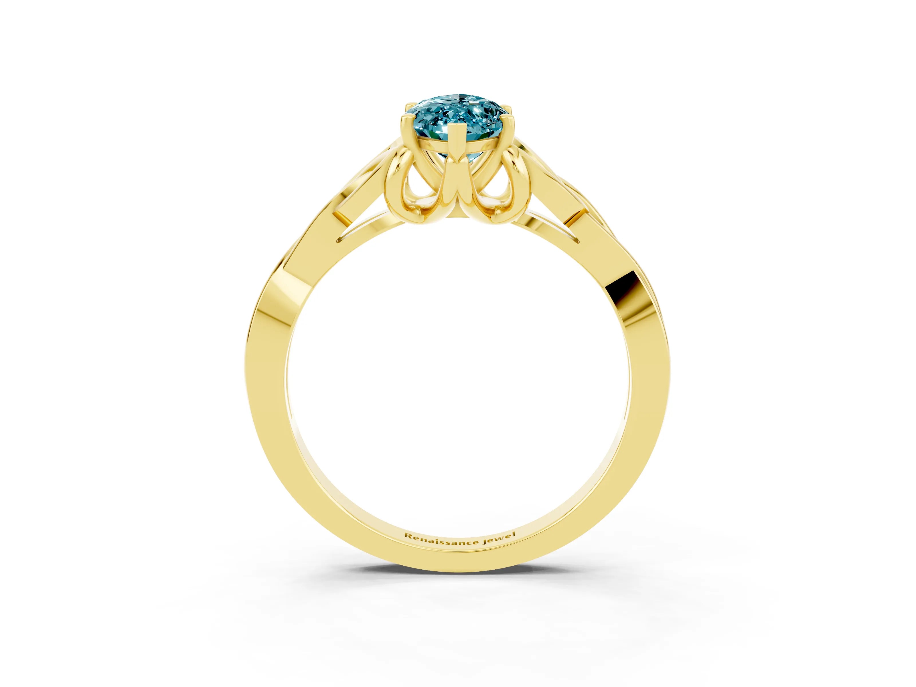 Yellow gold Marquise Cut Blue Topaz Solitaire Celtic Knot Ring with Four-Prong Setting_15