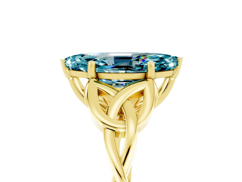 Yellow gold Marquise Cut Blue Topaz Solitaire Celtic Knot Ring with Four-Prong Setting_17