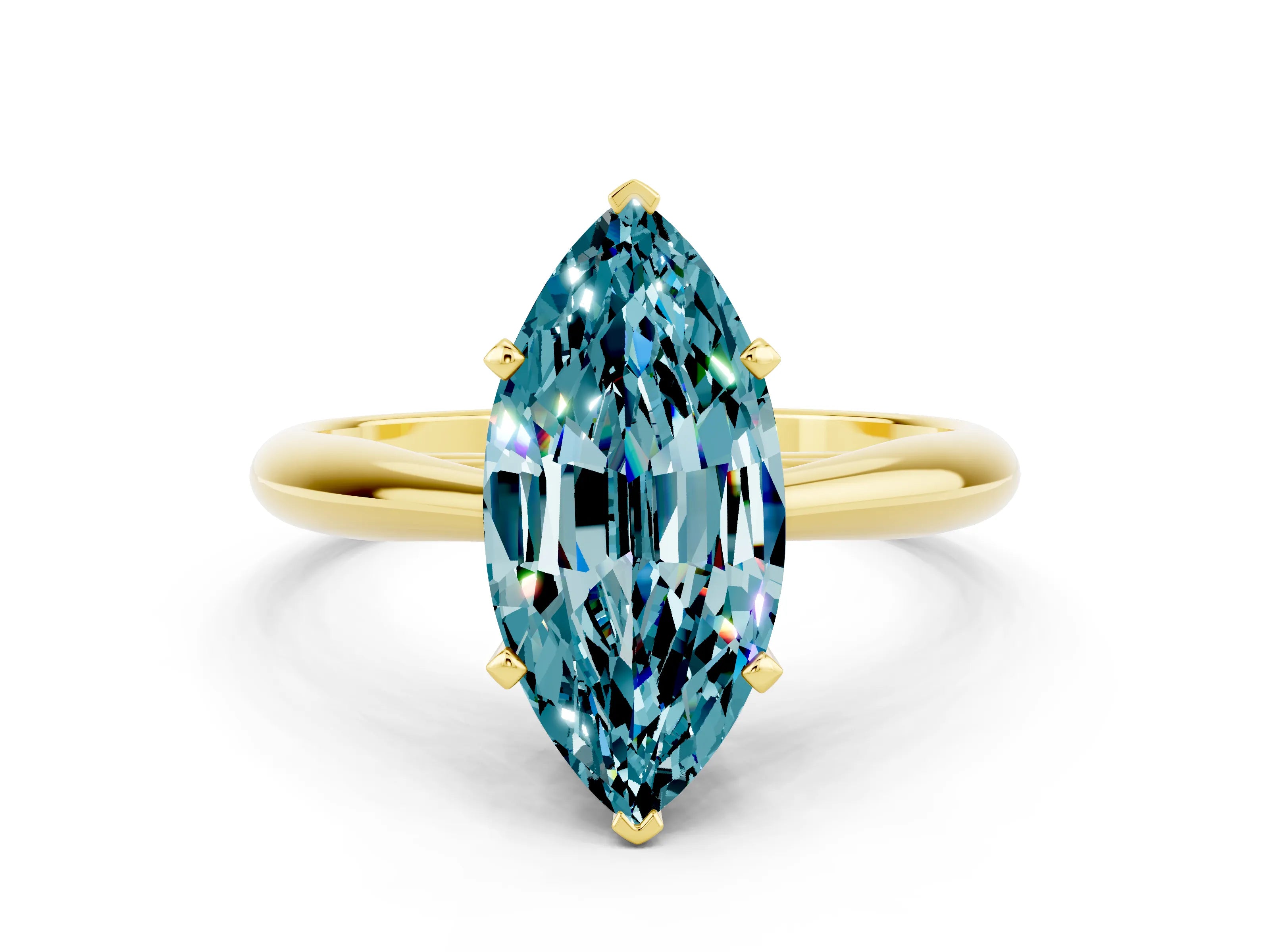 Yellow gold Marquise Cut Blue Topaz Solitaire Engagement Ring with Cathedral Setting and Four-Prong Mount_12