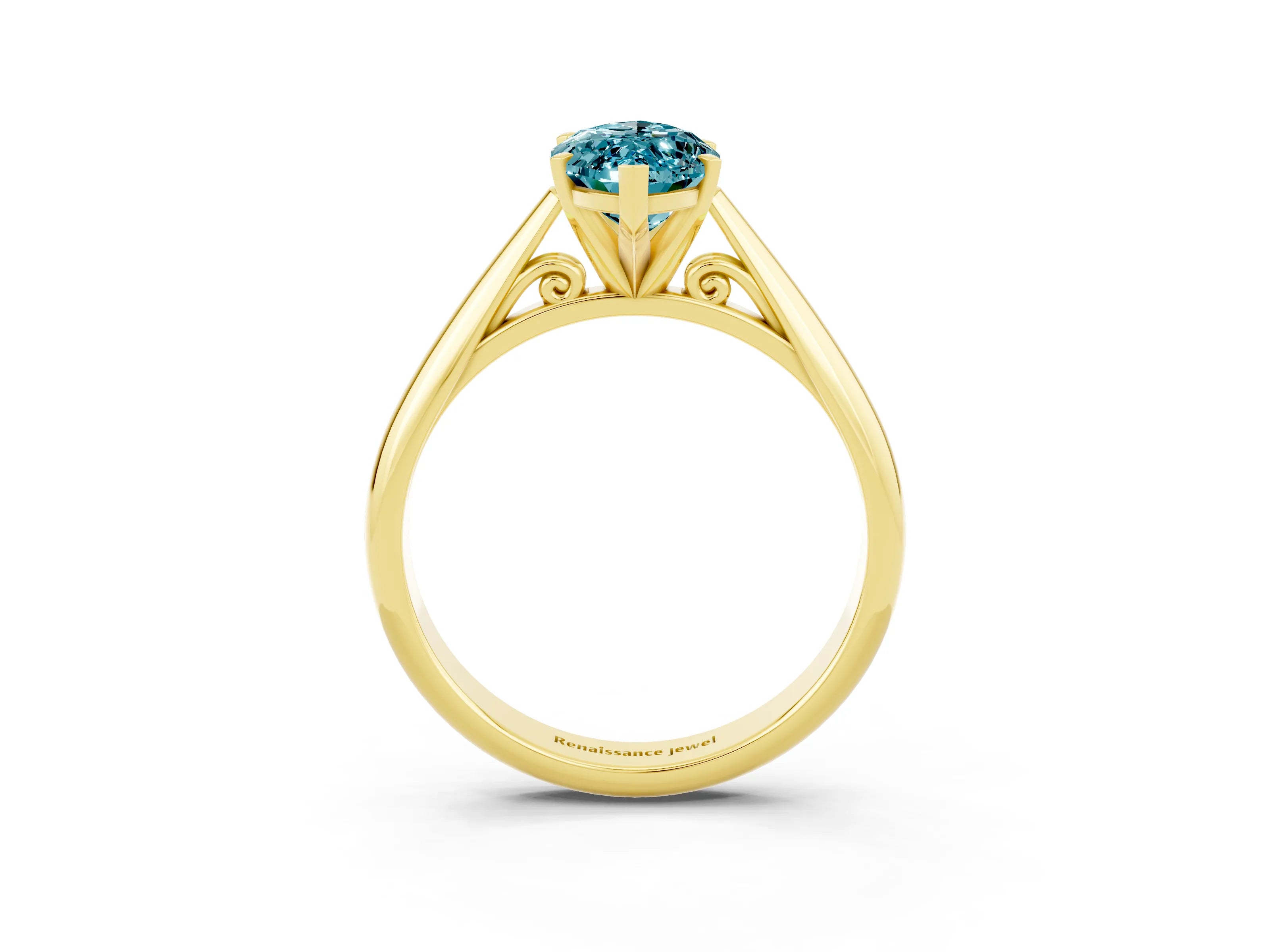 Yellow gold Marquise Cut Blue Topaz Solitaire Engagement Ring with Cathedral Setting and Four-Prong Mount_15