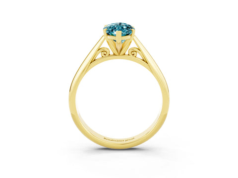 Yellow gold Marquise Cut Blue Topaz Solitaire Engagement Ring with Cathedral Setting and Four-Prong Mount_15