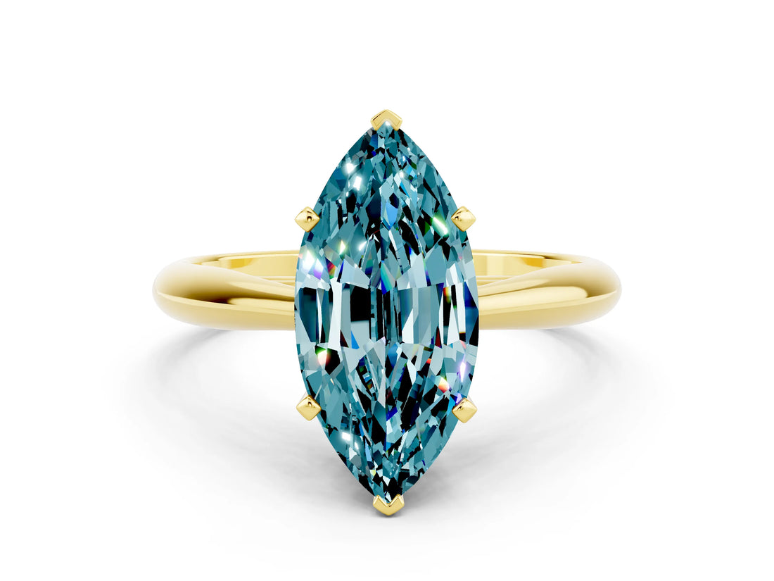 Yellow gold Marquise Cut Blue Topaz Solitaire Engagement Ring with Cathedral Setting and Four-Prong Mount_30