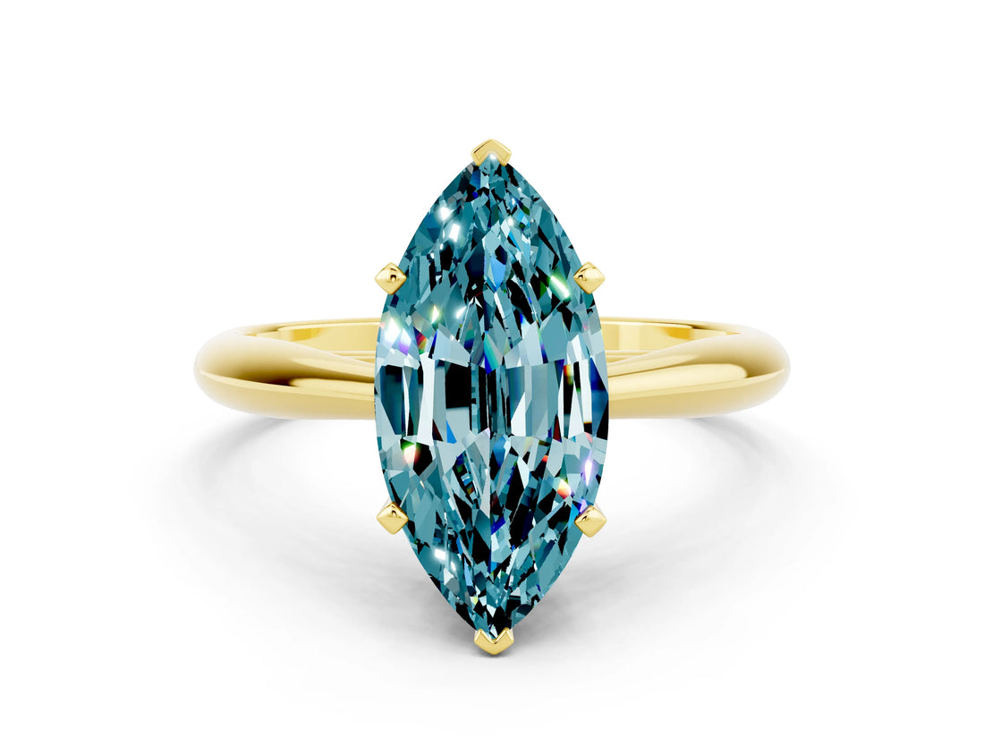 Yellow gold Marquise Cut Blue Topaz Solitaire Engagement Ring with Cathedral Setting and Four-Prong Mount_78