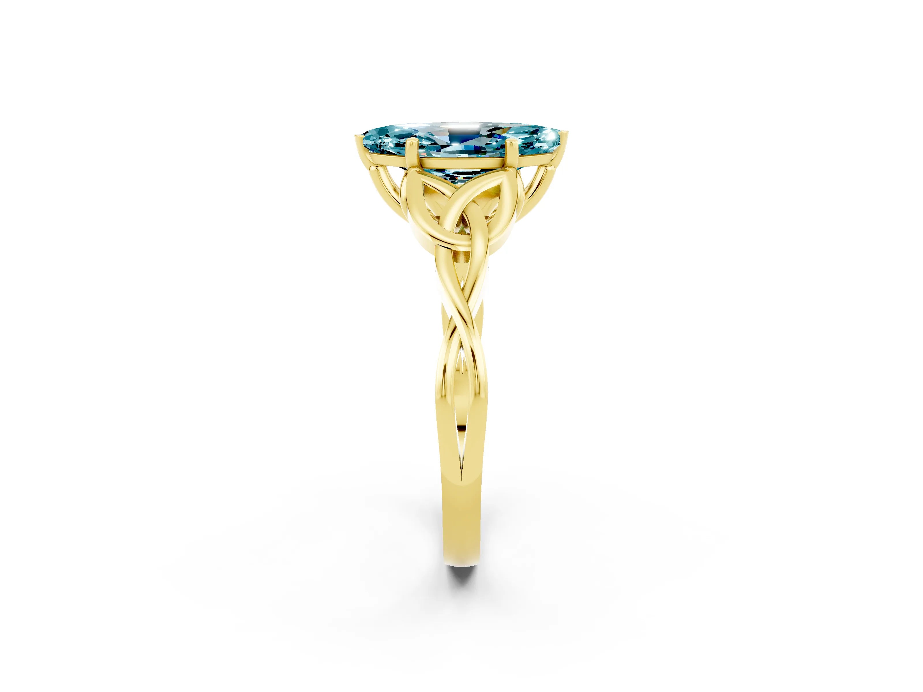 Yellow gold Marquise Cut Blue Topaz Solitaire Engagement Ring with Celtic Knot Band and Four-Prong Setting_2