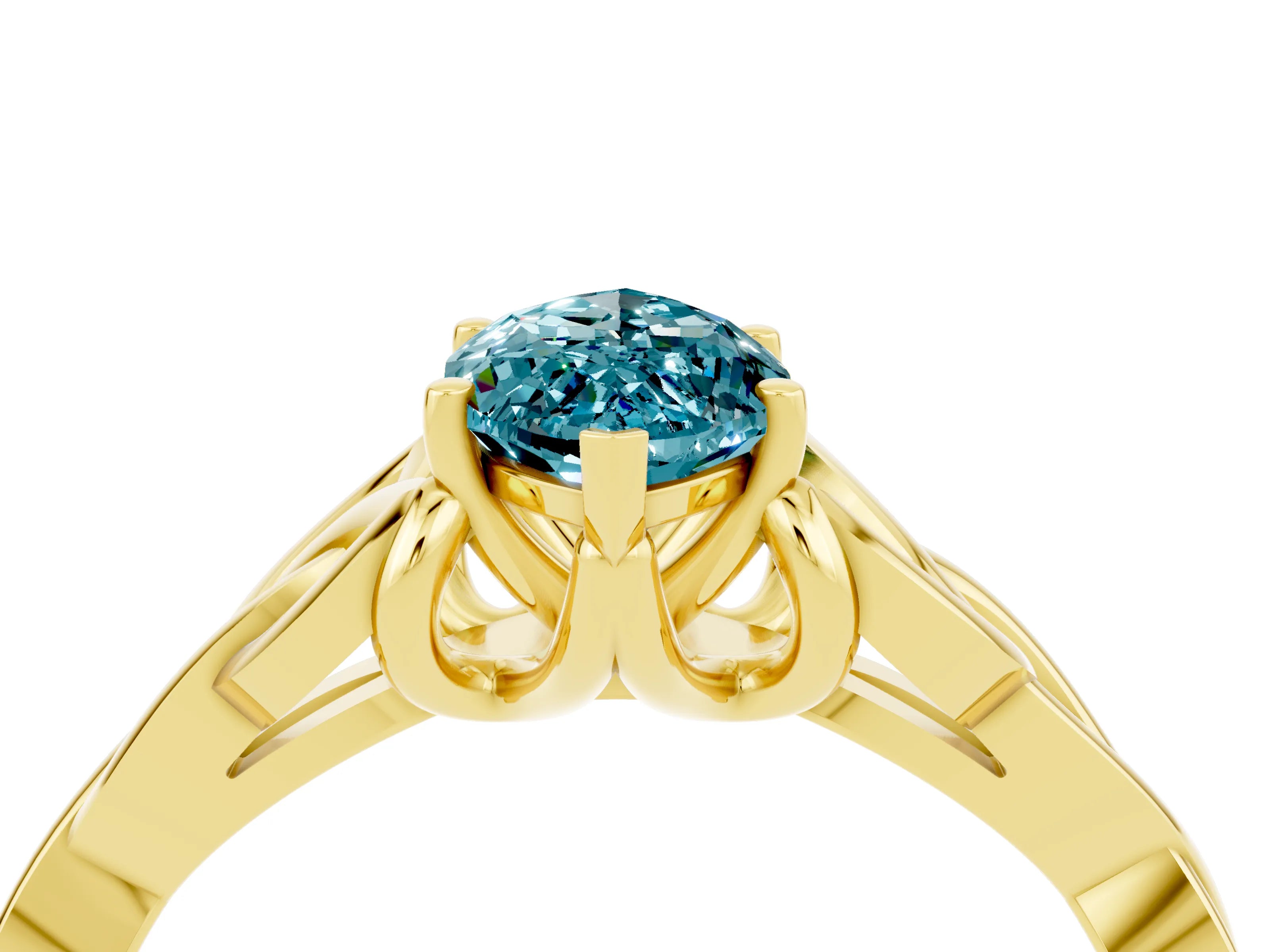 Yellow gold Marquise Cut Blue Topaz Solitaire Engagement Ring with Celtic Knot Band and Four-Prong Setting_4