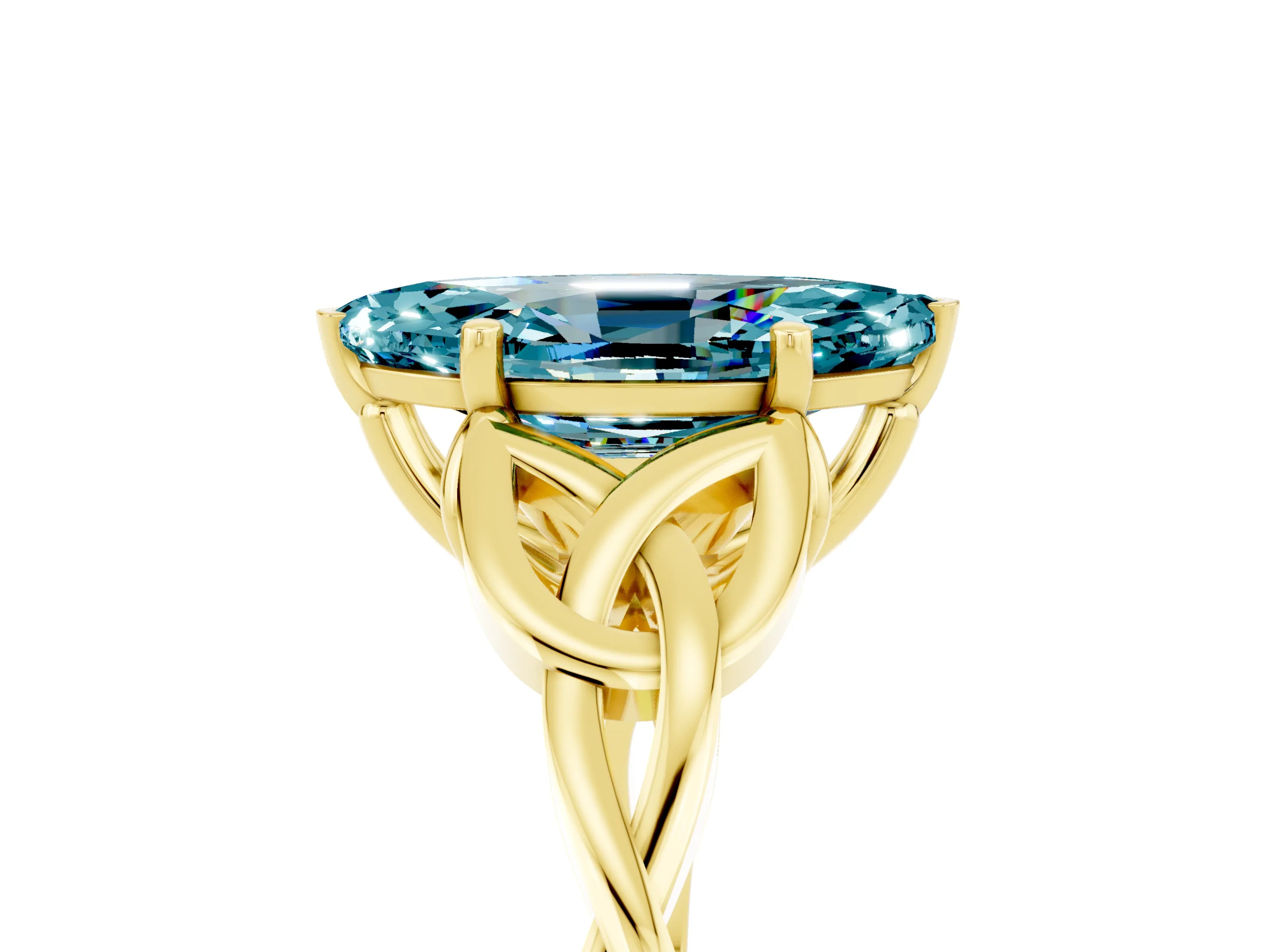 Yellow gold Marquise Cut Blue Topaz Solitaire Engagement Ring with Celtic Knot Band and Four-Prong Setting_5