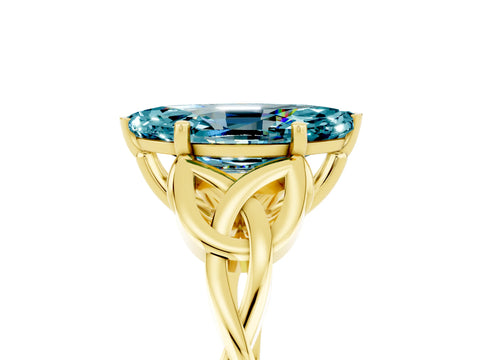 Yellow gold Marquise Cut Blue Topaz Solitaire Engagement Ring with Celtic Knot Band and Four-Prong Setting_5