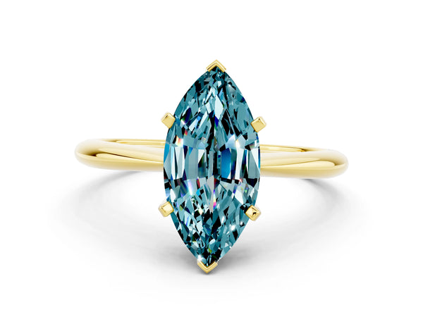 Yellow gold Marquise Cut Blue Topaz Solitaire Engagement Ring with Classic Band and Four-Prong Setting