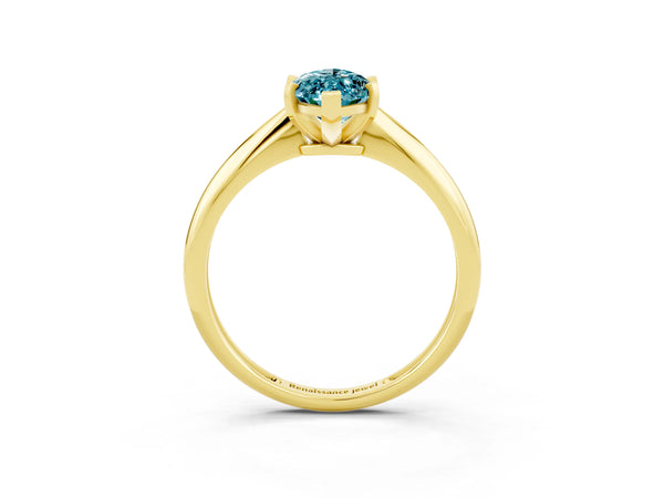 Yellow gold Marquise Cut Blue Topaz Solitaire Engagement Ring with Classic Band and Four-Prong Setting