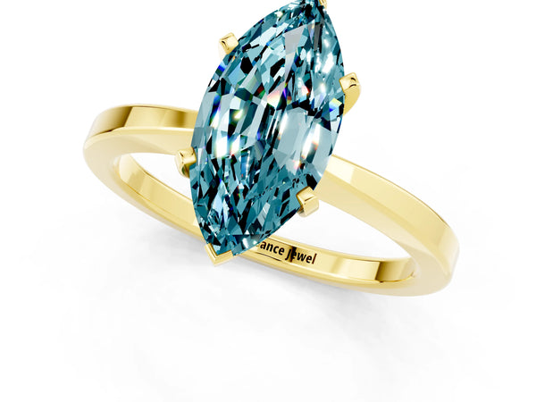 Yellow gold Marquise Cut Blue Topaz Solitaire Engagement Ring with Classic Band and Four-Prong Setting