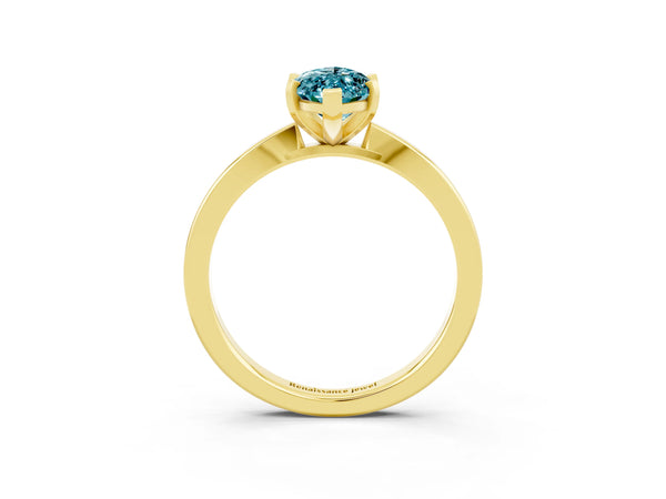 Yellow gold Marquise Cut Blue Topaz Solitaire Engagement Ring with Classic Band and Four-Prong Setting