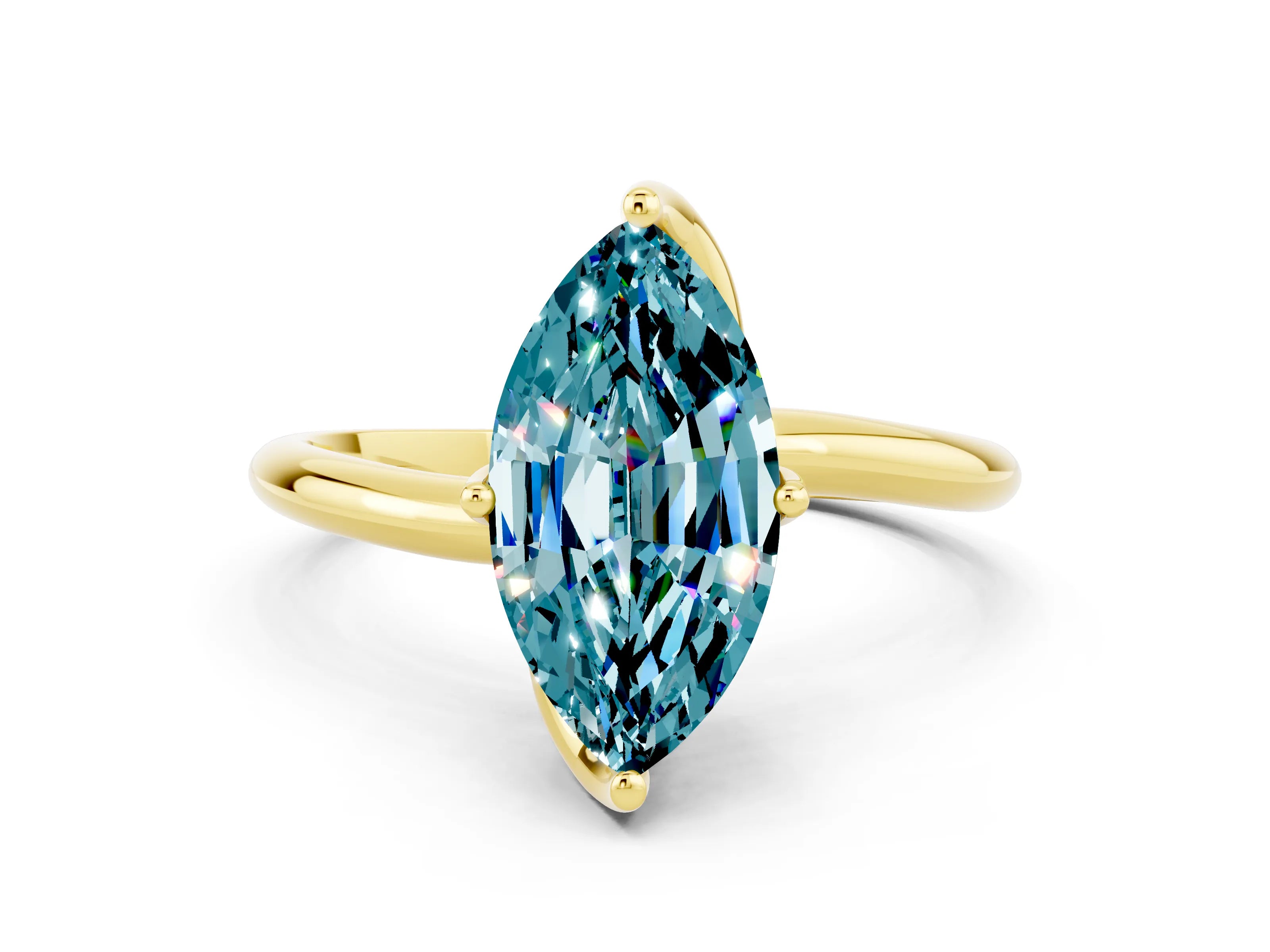 Yellow gold Marquise Cut Blue Topaz Solitaire Engagement Ring with Four-Prong Setting and Classic Band_12