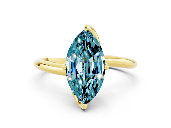 Yellow gold Marquise Cut Blue Topaz Solitaire Engagement Ring with Four-Prong Setting and Classic Band