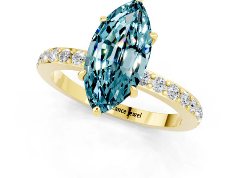 Yellow gold Marquise Cut Blue Topaz Solitaire Engagement Ring with Pavé Band and Four-Prong Setting_1
