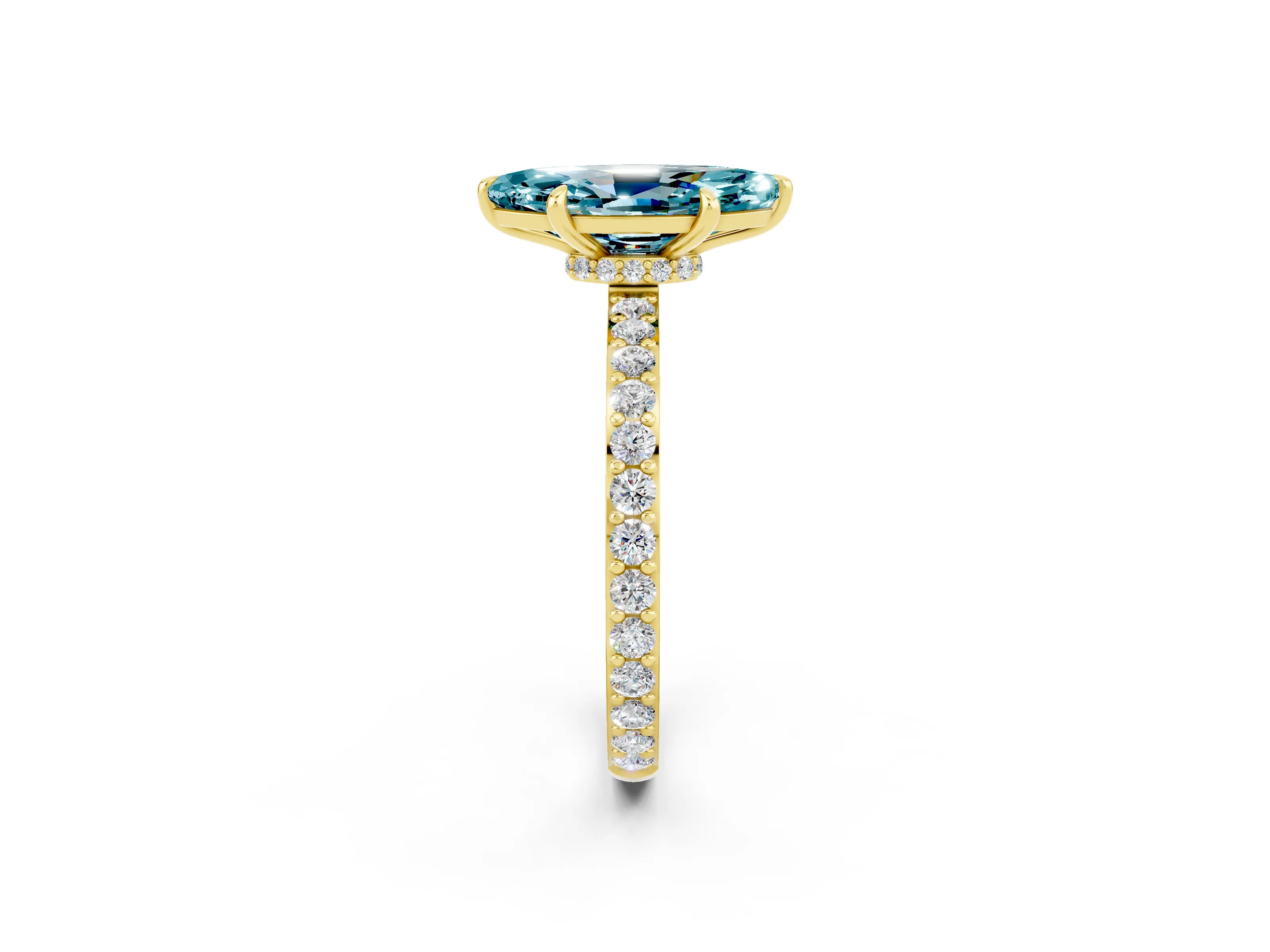 Yellow gold Marquise Cut Blue Topaz Solitaire Engagement Ring with Pavé Band and Four-Prong Setting_2