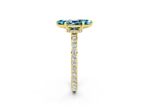 Yellow gold Marquise Cut Blue Topaz Solitaire Engagement Ring with Pavé Band and Four-Prong Setting_2