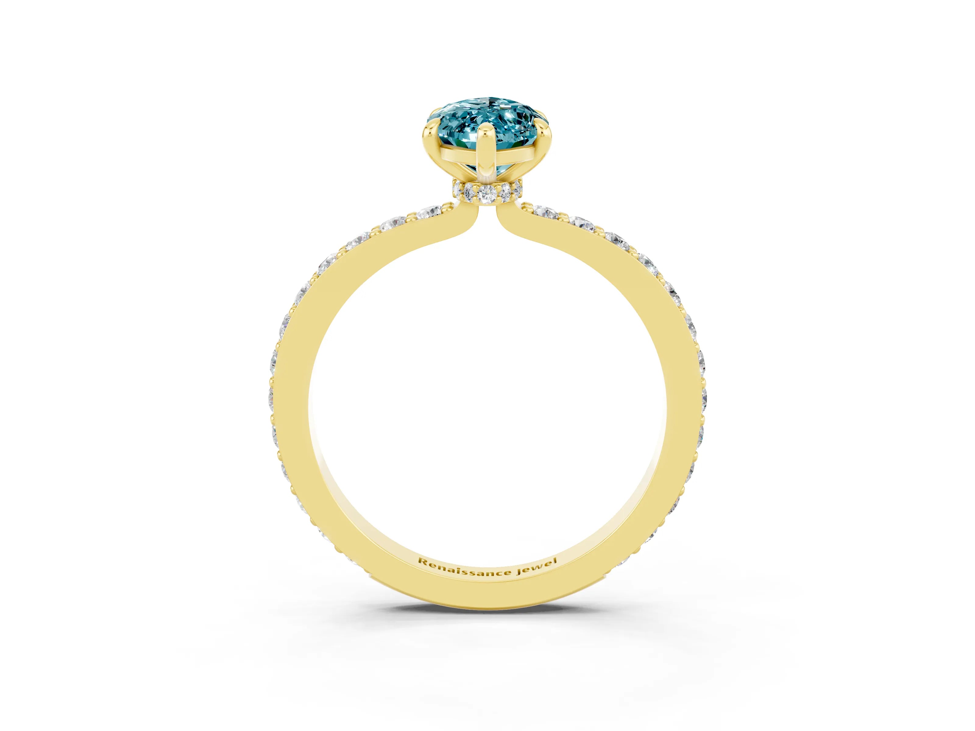 Yellow gold Marquise Cut Blue Topaz Solitaire Engagement Ring with Pavé Band and Four-Prong Setting_3