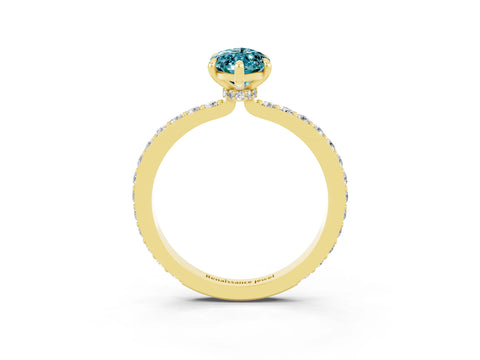 Yellow gold Marquise Cut Blue Topaz Solitaire Engagement Ring with Pavé Band and Four-Prong Setting_3