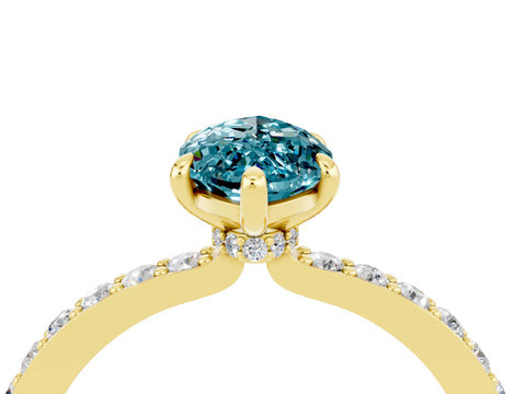 Yellow gold Marquise Cut Blue Topaz Solitaire Engagement Ring with Pavé Band and Four-Prong Setting_4