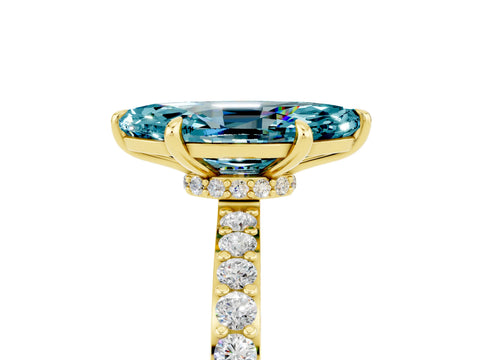 Yellow gold Marquise Cut Blue Topaz Solitaire Engagement Ring with Pavé Band and Four-Prong Setting_5