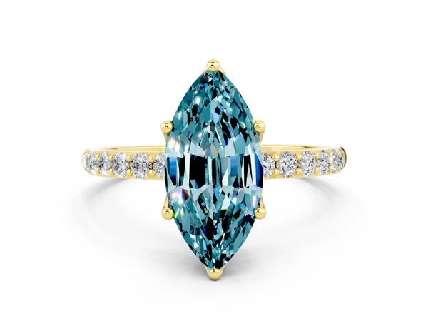 Yellow gold Marquise Cut Blue Topaz Solitaire Engagement Ring with Round  Pavé Band and Prong Setting