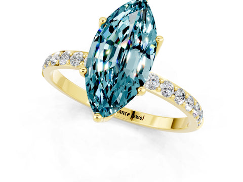 Yellow gold Marquise Cut Blue Topaz Solitaire Engagement Ring with Pavé Band and Prong Setting_1