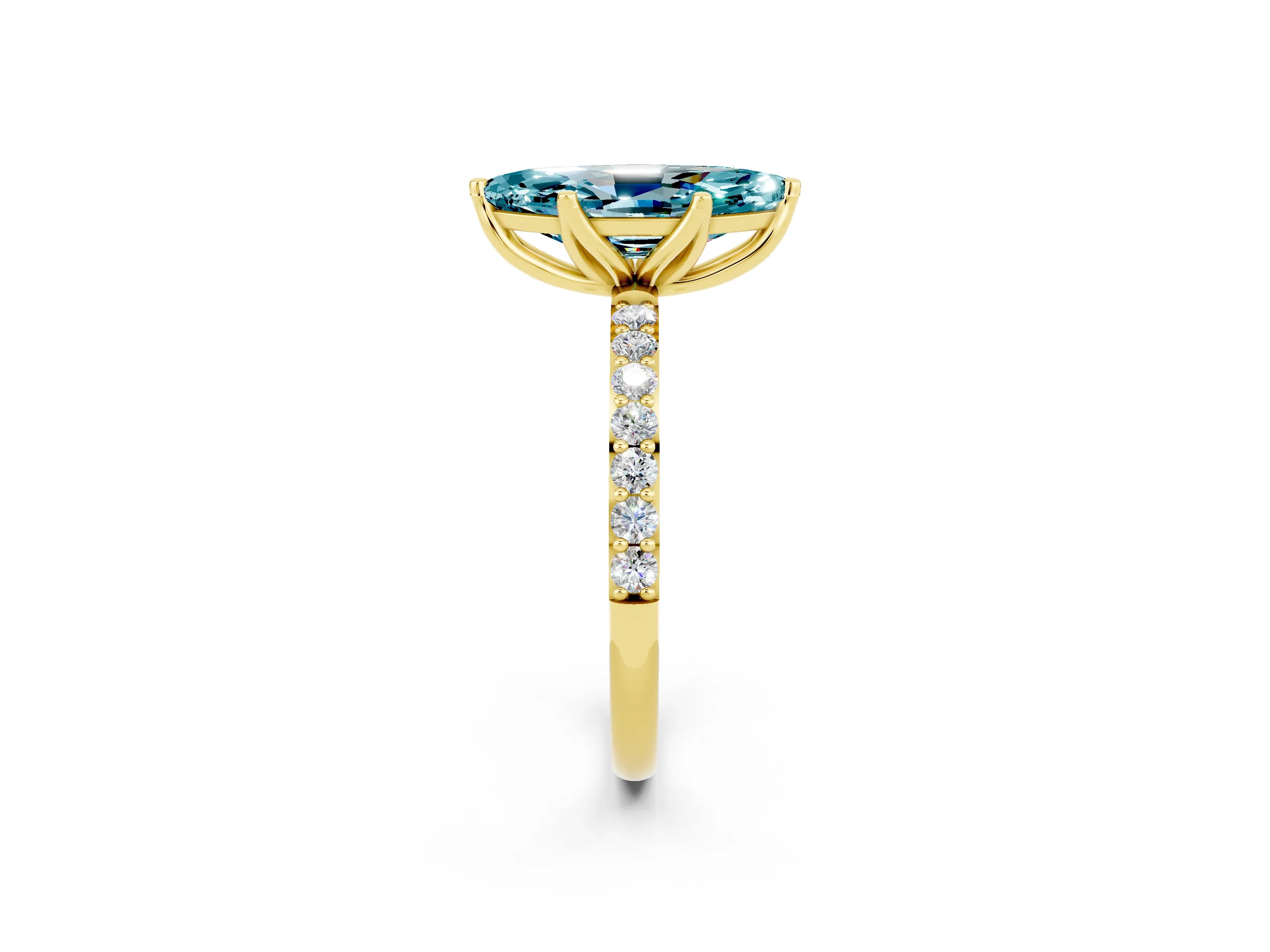 Yellow gold Marquise Cut Blue Topaz Solitaire Engagement Ring with Pavé Band and Prong Setting_2