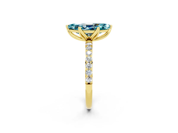 Yellow gold Marquise Cut Blue Topaz Solitaire Engagement Ring with Round  Pavé Band and Prong Setting