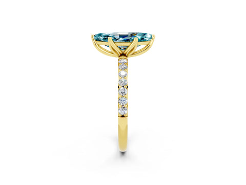 Yellow gold Marquise Cut Blue Topaz Solitaire Engagement Ring with Pavé Band and Prong Setting_2