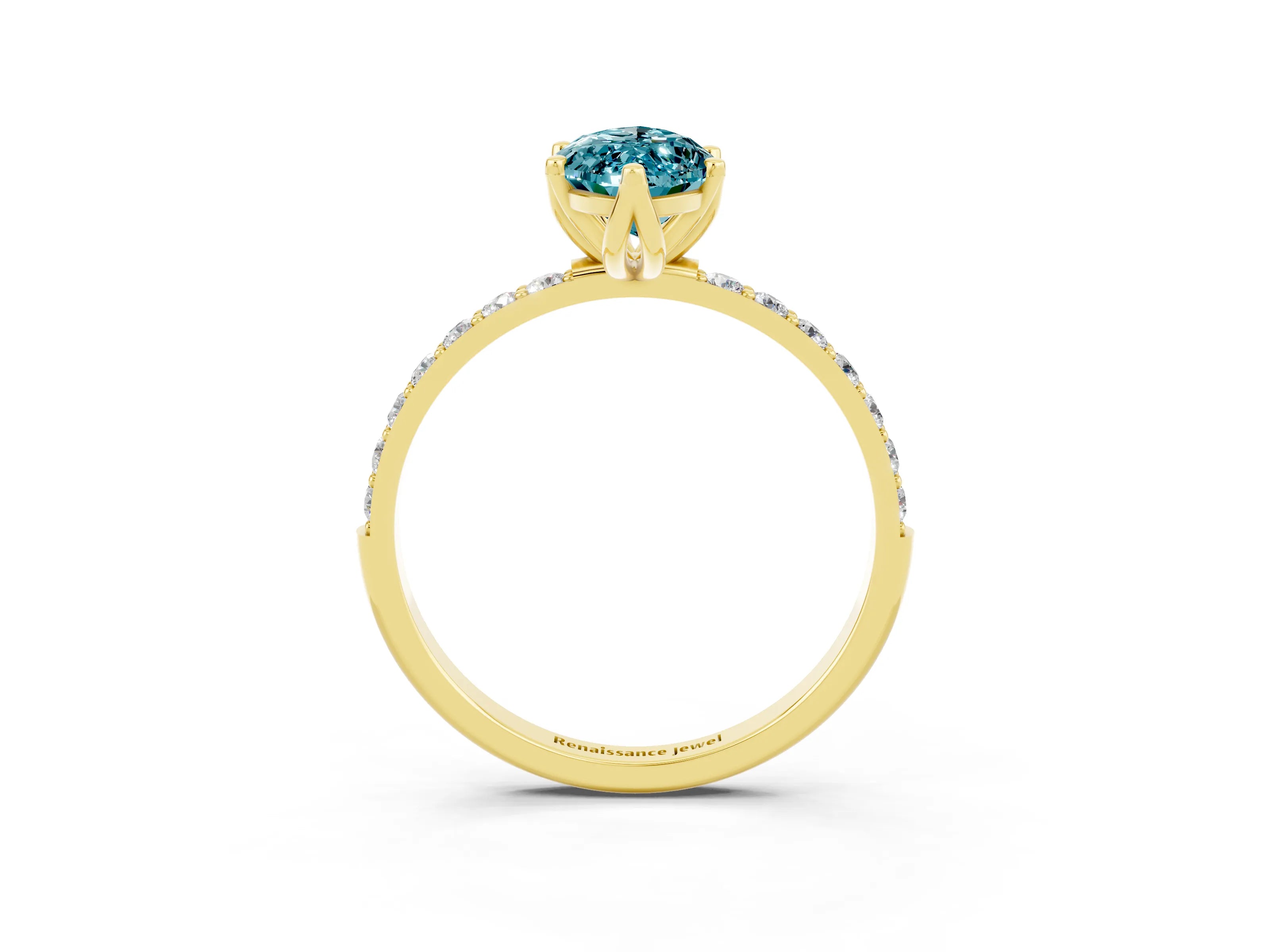 Yellow gold Marquise Cut Blue Topaz Solitaire Engagement Ring with Pavé Band and Prong Setting_3