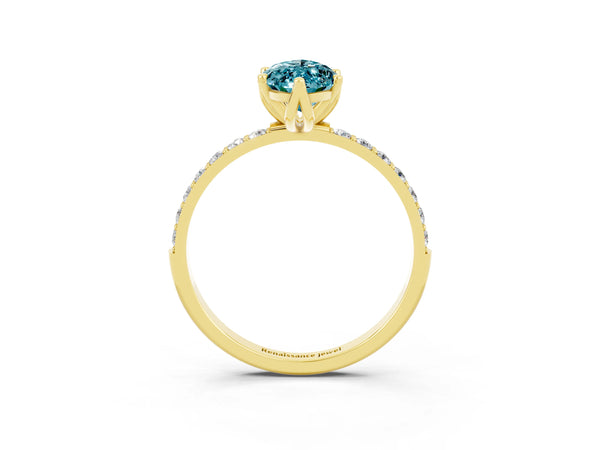Yellow gold Marquise Cut Blue Topaz Solitaire Engagement Ring with Round  Pavé Band and Prong Setting