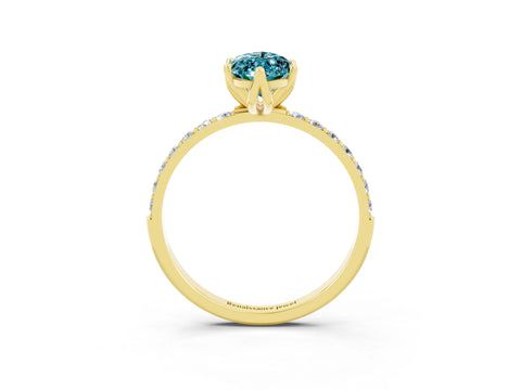 Yellow gold Marquise Cut Blue Topaz Solitaire Engagement Ring with Pavé Band and Prong Setting_3