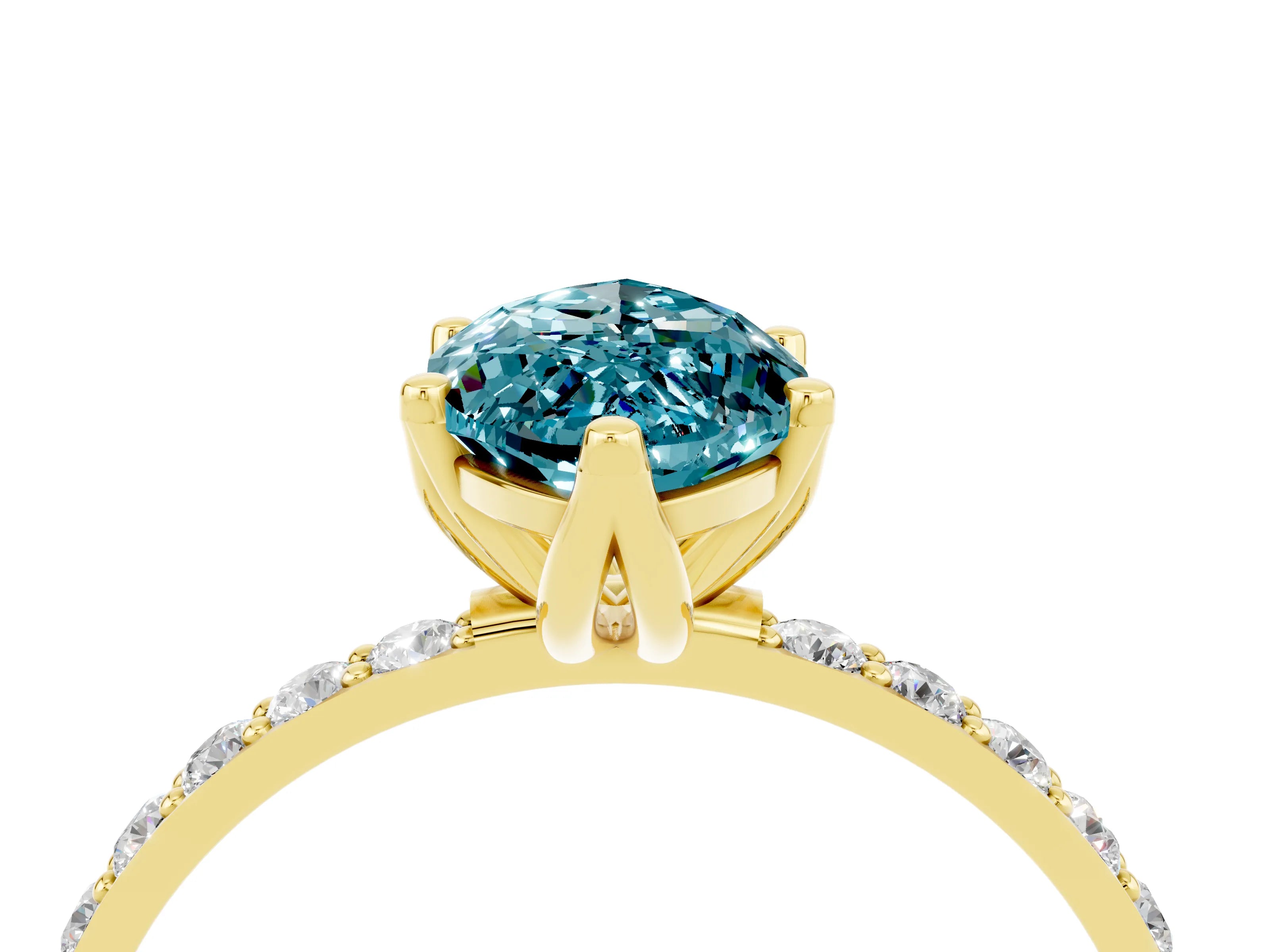 Yellow gold Marquise Cut Blue Topaz Solitaire Engagement Ring with Pavé Band and Prong Setting_4