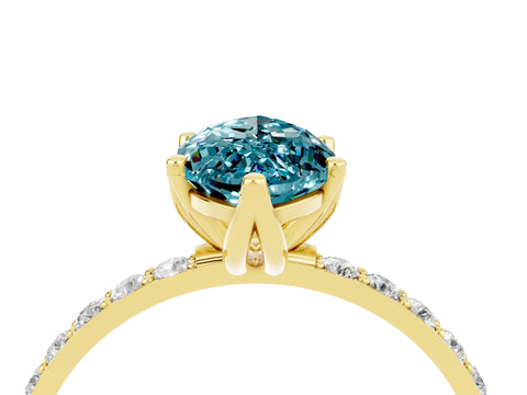 Yellow gold Marquise Cut Blue Topaz Solitaire Engagement Ring with Pavé Band and Prong Setting_4