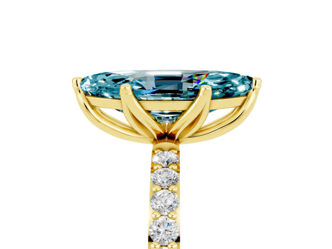 Yellow gold Marquise Cut Blue Topaz Solitaire Engagement Ring with Pavé Band and Prong Setting_5