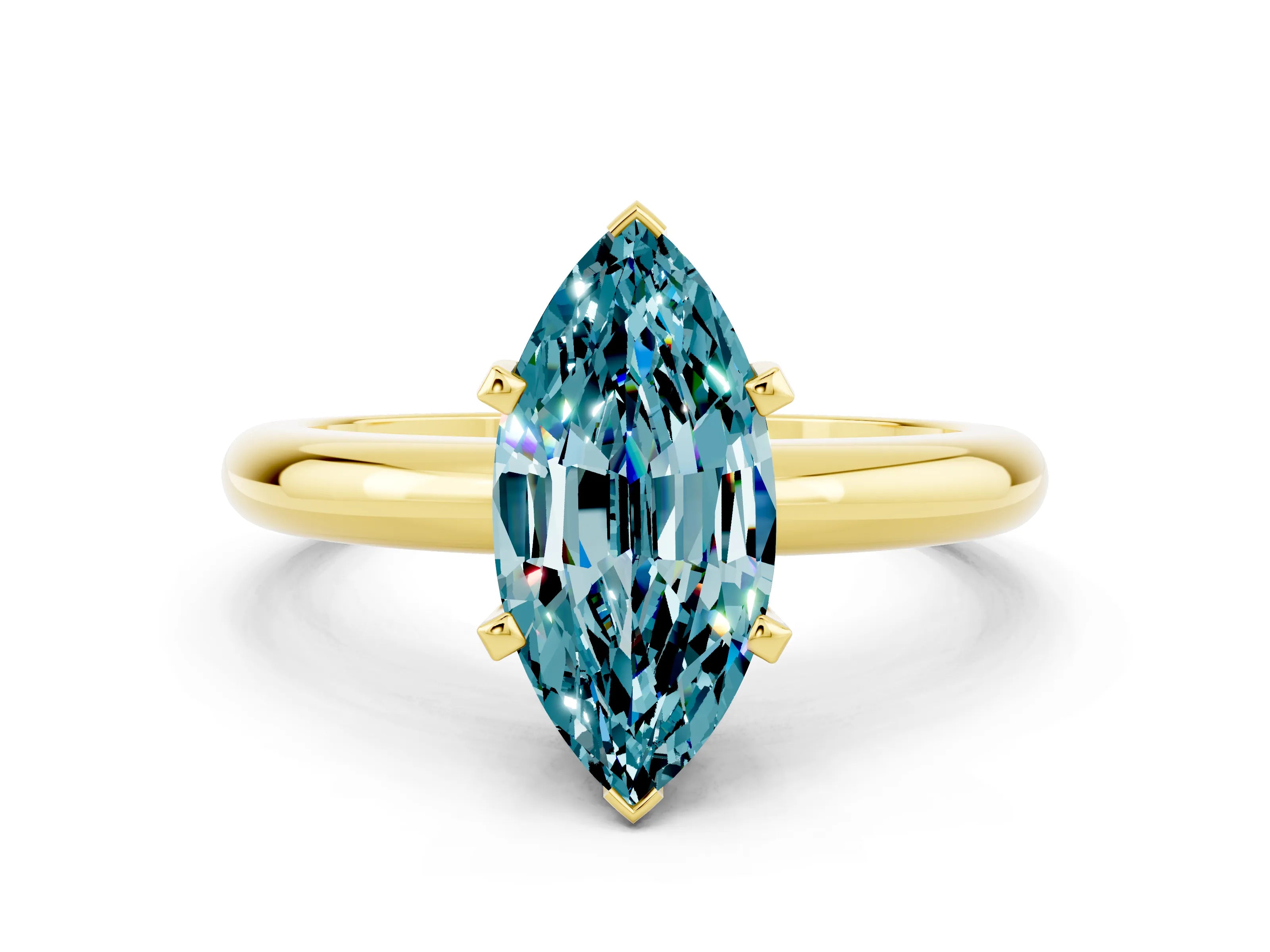 Yellow gold Marquise Cut Blue Topaz Solitaire Engagement Ring with Round Band and Four-Prong Setting