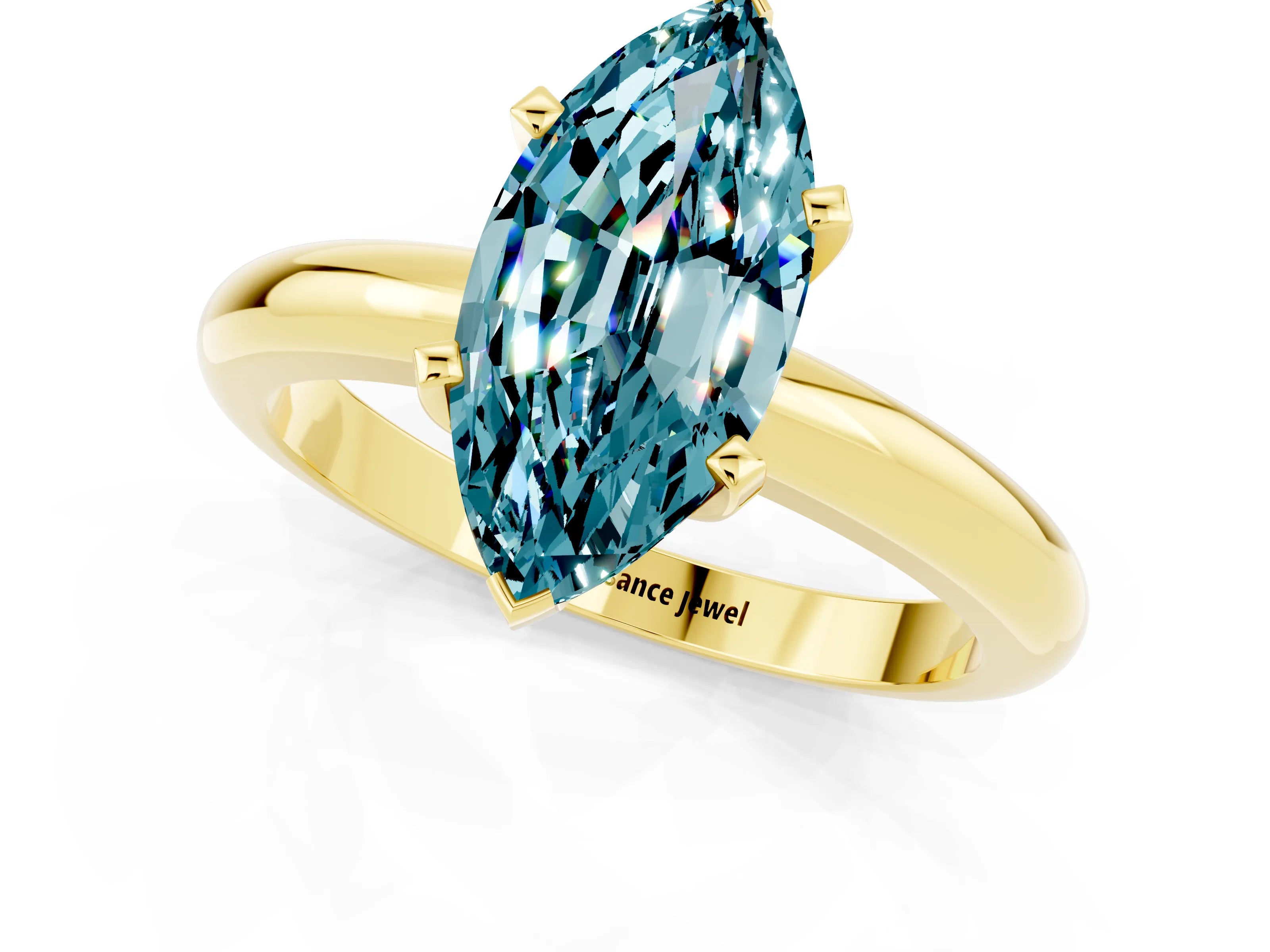Yellow gold Marquise Cut Blue Topaz Solitaire Engagement Ring with Round Band and Four-Prong Setting_1