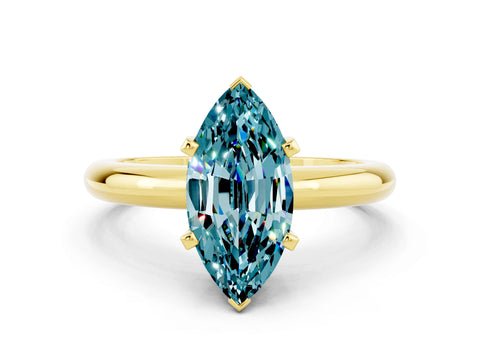 Yellow gold Marquise Cut Blue Topaz Solitaire Engagement Ring with Round Band and Four-Prong Setting