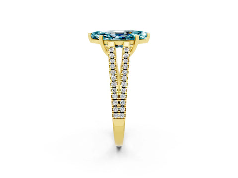 Yellow gold Marquise Cut Blue Topaz Solitaire Engagement Ring with Split Shank Pavé Band_2