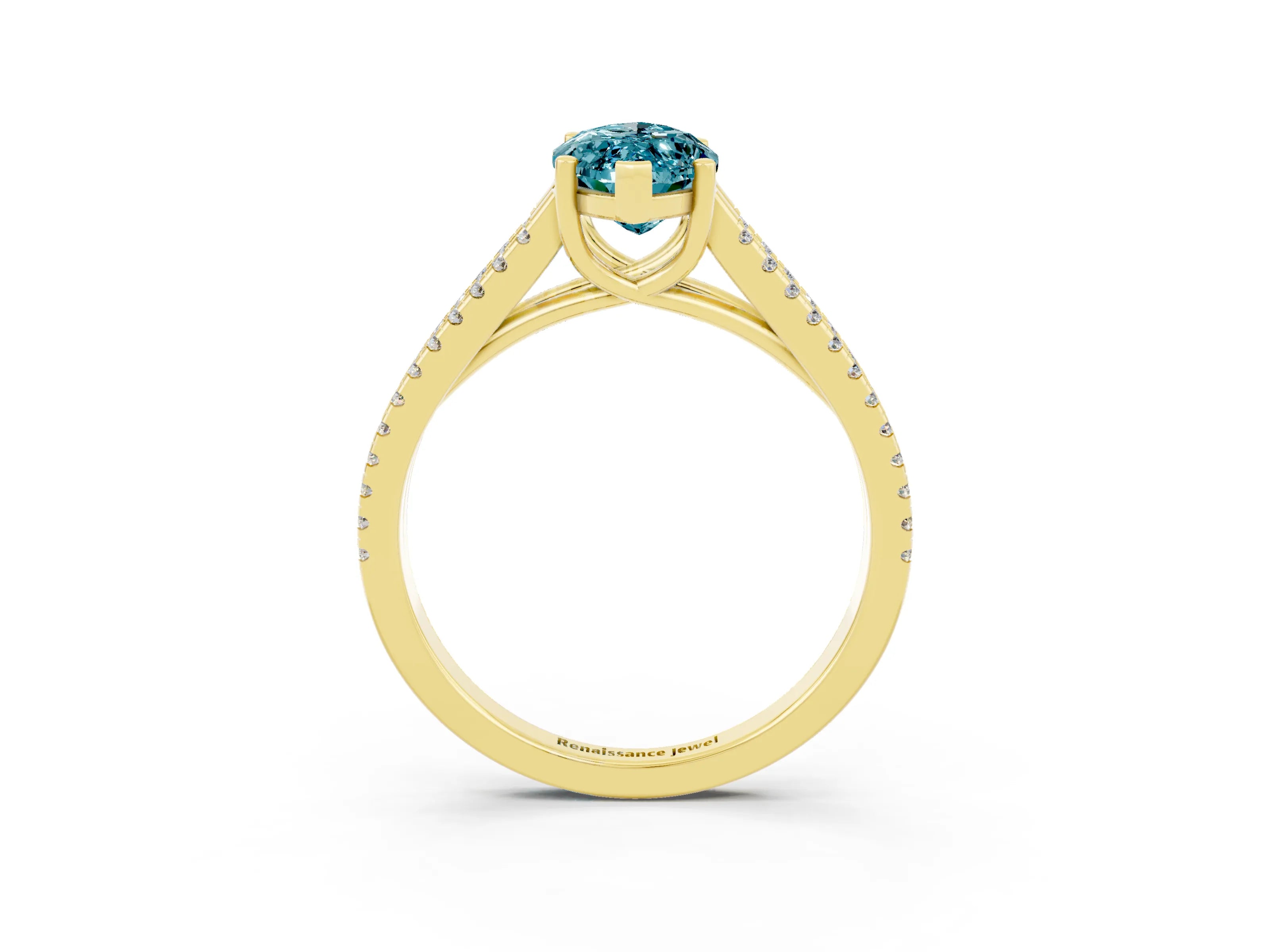 Yellow gold Marquise Cut Blue Topaz Solitaire Engagement Ring with Split Shank Pavé Band_3