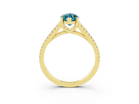 Yellow gold Marquise Cut Blue Topaz Solitaire Engagement Ring with Split Shank Pavé Band_3