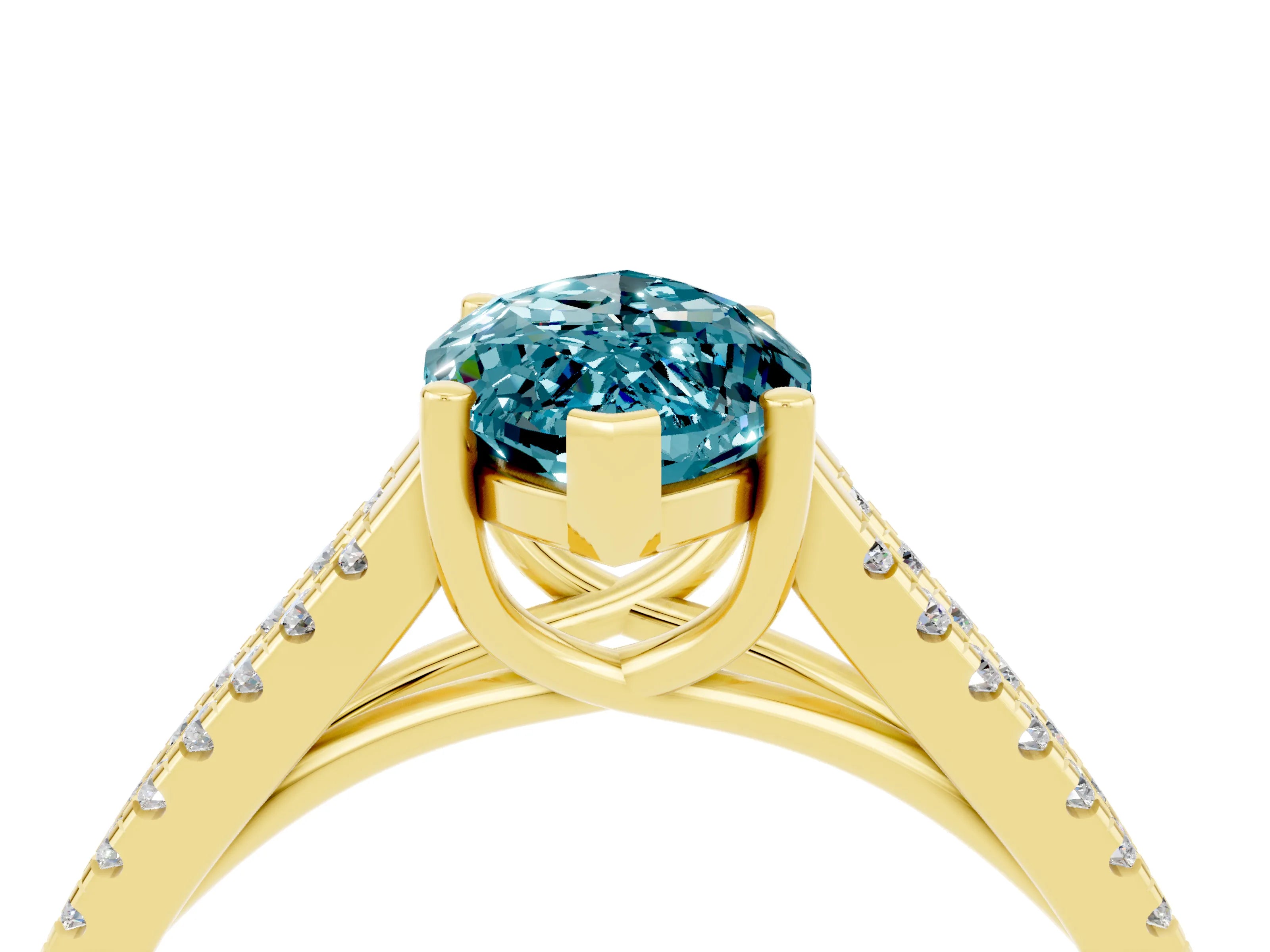 Yellow gold Marquise Cut Blue Topaz Solitaire Engagement Ring with Split Shank Pavé Band_4