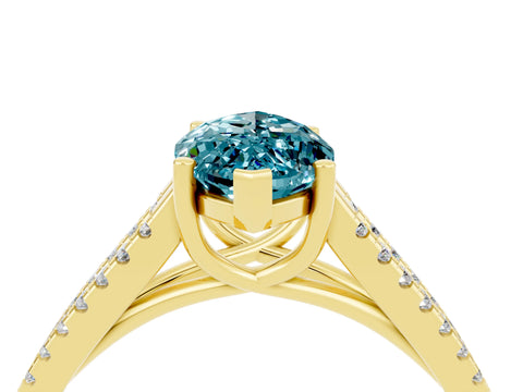 Yellow gold Marquise Cut Blue Topaz Solitaire Engagement Ring with Split Shank Pavé Band_4