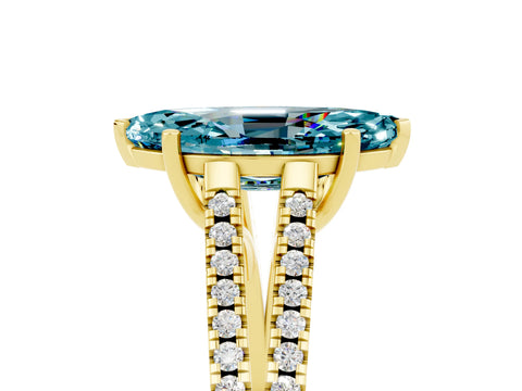 Yellow gold Marquise Cut Blue Topaz Solitaire Engagement Ring with Split Shank Pavé Band_5