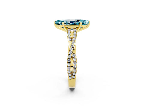 Yellow gold Marquise Cut Blue Topaz Solitaire Engagement Ring with Twisted Pavé Band and Four-Prong Setting_2
