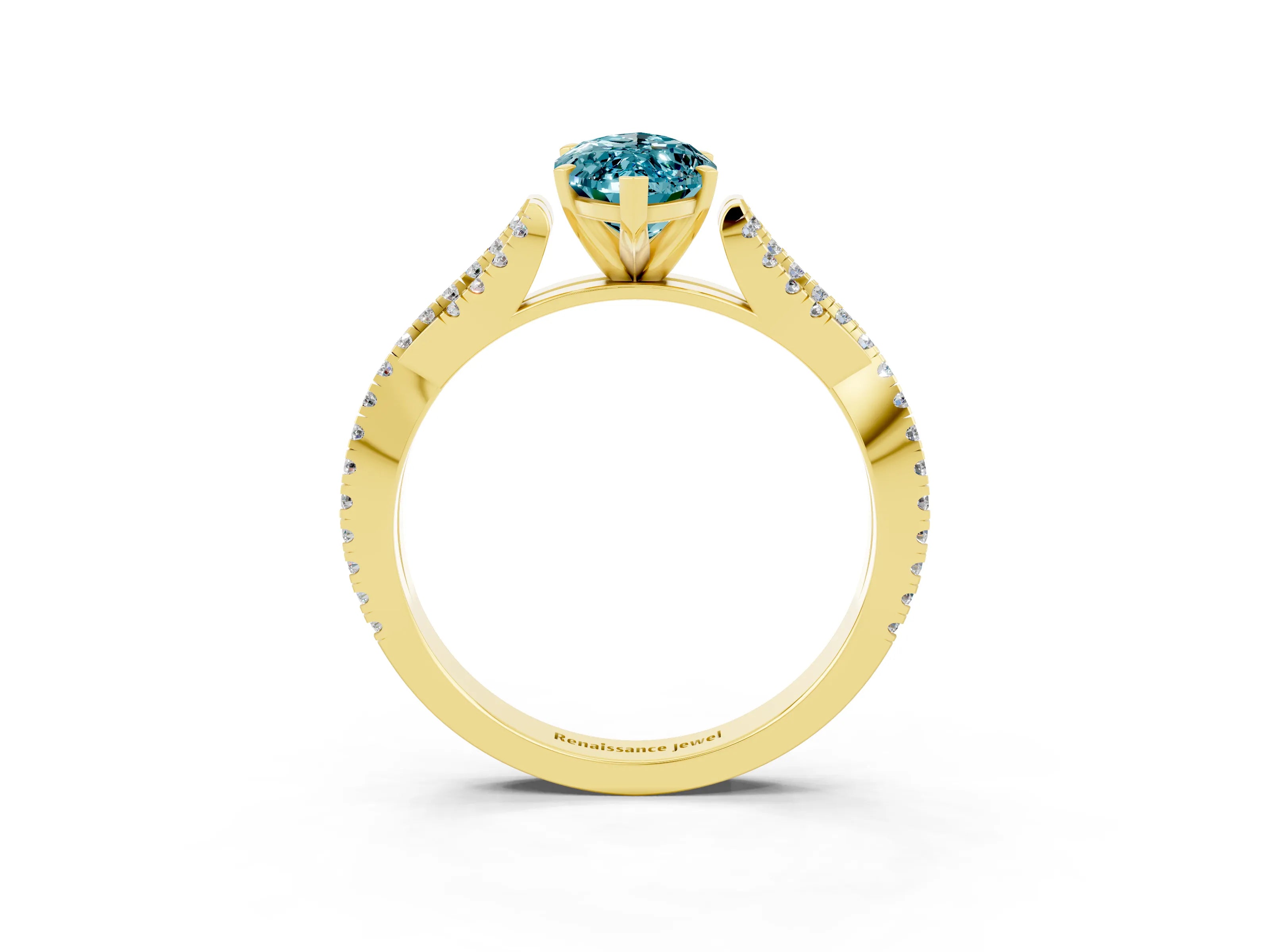 Yellow gold Marquise Cut Blue Topaz Solitaire Engagement Ring with Twisted Pavé Band and Four-Prong Setting_3