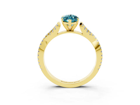 Yellow gold Marquise Cut Blue Topaz Solitaire Engagement Ring with Twisted Pavé Band and Four-Prong Setting_3