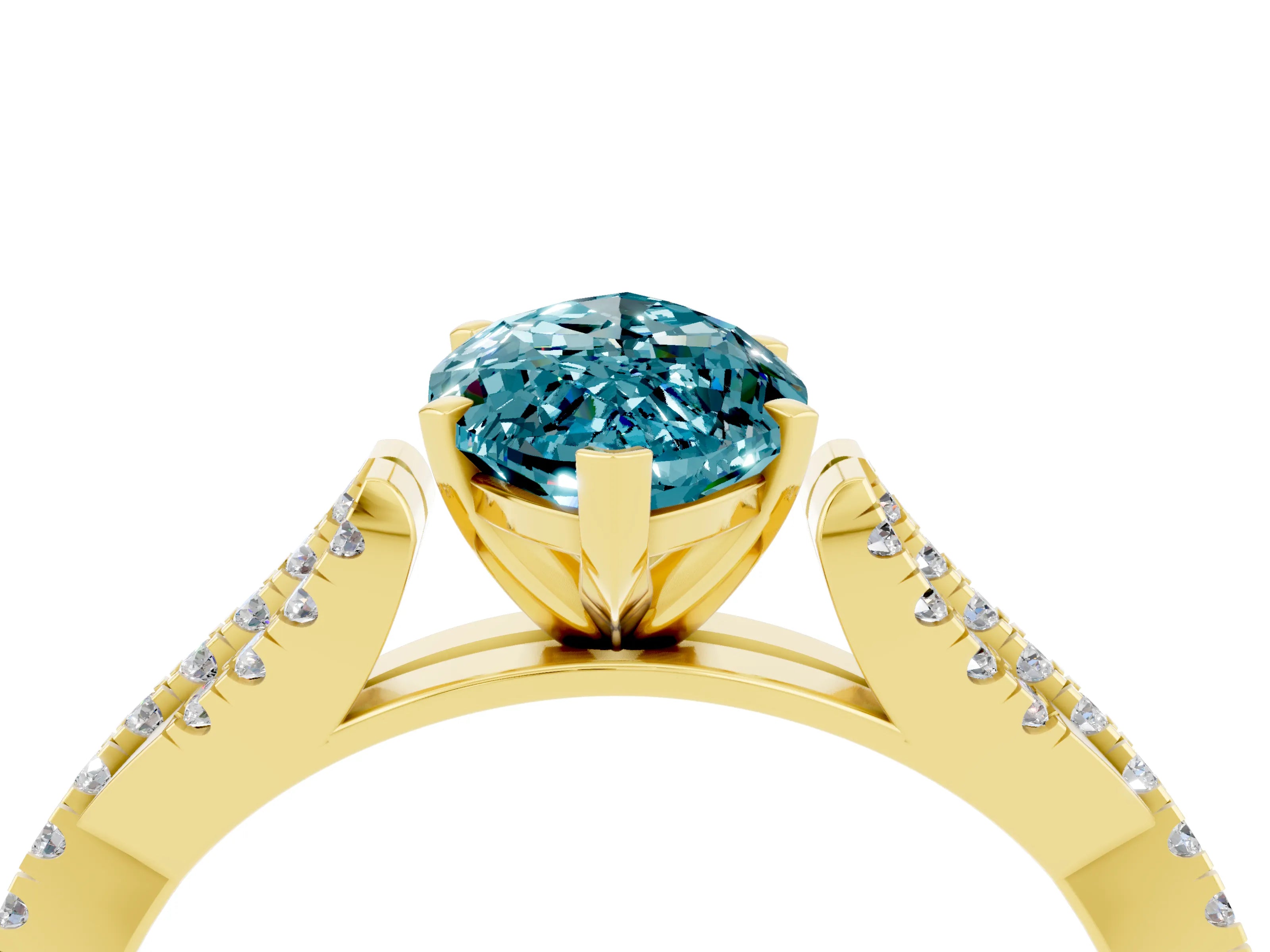 Yellow gold Marquise Cut Blue Topaz Solitaire Engagement Ring with Twisted Pavé Band and Four-Prong Setting_4