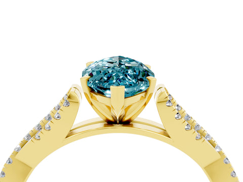 Yellow gold Marquise Cut Blue Topaz Solitaire Engagement Ring with Twisted Pavé Band and Four-Prong Setting_4